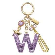 Initial Letter Keychain for Women Cute Heart Butterfly Star Chain Purple W
