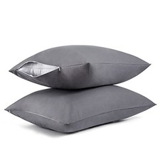 Cotton Pillow Protectors/Cases Queen Size with Zipper 2 Pack Grey Color,Cooli...
