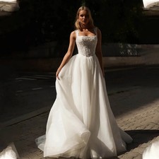 2026 Square Collar Lace Wedding Dress with Beaded A-line Side Lace Bridal Gown