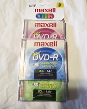 Maxell 5-Pack Mini Color DVD-R Video Disc Camcorder Media 1.4 GB-30 Minute-New
