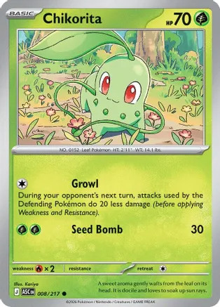 Chikorita 008/217 Common ME: Ascended Heroes Pokemon Near Mint