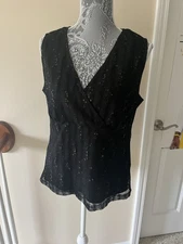 AB Studio Black Shimmery Mesh Tank Top - Size Large