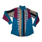 <!--F#f_0-->Steer West Mens XL vintage Button Down Shirt in Blue Red Geometric Patterns<!--F/-->