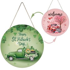 Reversible Valentines St Patricks Day Truck Door Hanger Wooden Welcome Sign