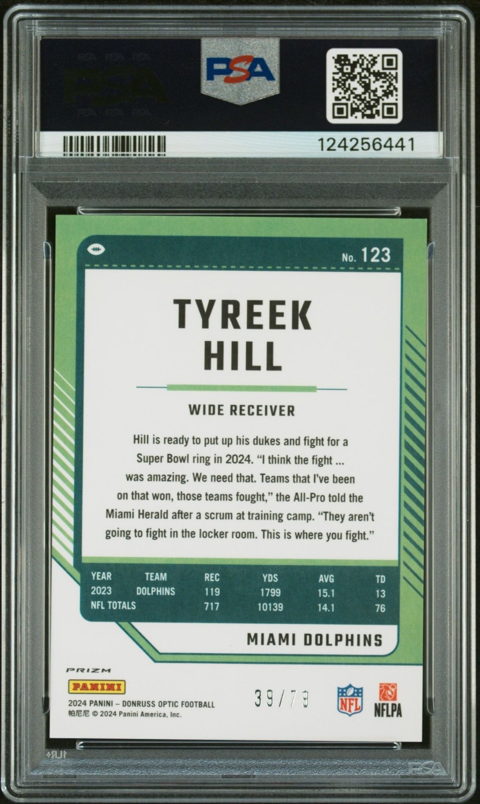 2024 PANINI DONRUSS OPTIC ORANGE SCOPE #123 TYREEK HILL /79  PSA 10 view 2
