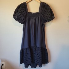 Gibson & Latimer Size L Black Eyelet Panel Square High Low Teardrop Sleeve Dress