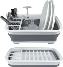 Plastic Collapsible Dish Drying Rack, Foldable Dinnerware Drainer Organizer for