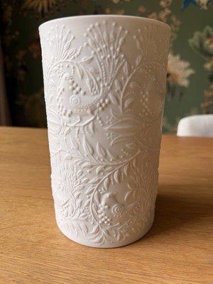 Vintage White Rosenthal Studio Line Vase Relief Germany Birds Flowers Bjorn