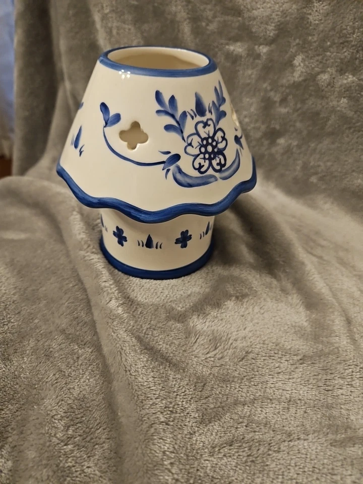 Cute Little Candle Lamp, Blue&Wht, Cutouts , Ceramic - Image 2 of 4