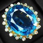 BRILLIANT SWISS BLUE TOPAZ 23.15CT 925 STERLING SILVER 24K GOLD RINGS SIZE 6.75