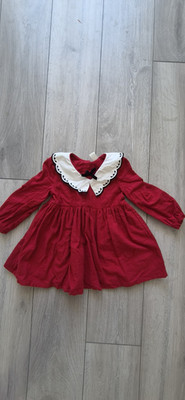 Mädchen Shirtkleid Gr. 92 rot/weiß Langarm mit Rüschen knielang