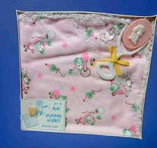 Rare Pre Zip  Bar Codes Baby Receiving Blanket Vintage USA Mini Products Inc