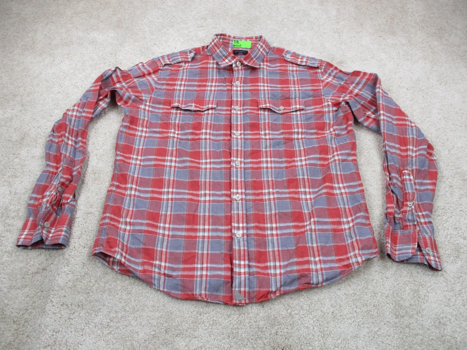 UNTUCKit Shirt Mens Large L Red Blue Plaid Linen Long Sleeve Casual Button Up