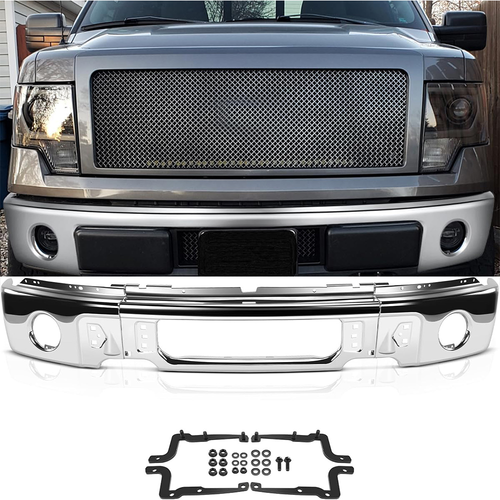 Ford Chrome Front Bumper Cover Face Bar For 2015-2017 F-150 with Fog Light Holes