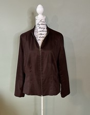 Marks & Spencer Faux Suede Zip Up Jacket Sz 20 Cocoa Brown Suedette Vintage VGC