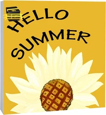 Summer Decorations for Home, Hello Summer Sunflower Wooden Box Sign 6 X 6'', Far