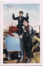 Holland Postcard Volendam Courting Couple and Friend Brother Vintage