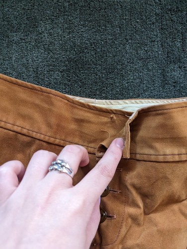Vintage 1970s Brown Velvet Piping Flare Button Front Navy Style Pants 25"/26" - Picture 6 of 8