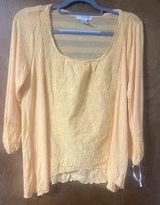 Kenar Women’s Sheer Top Size Large Peach New Long Sleeve