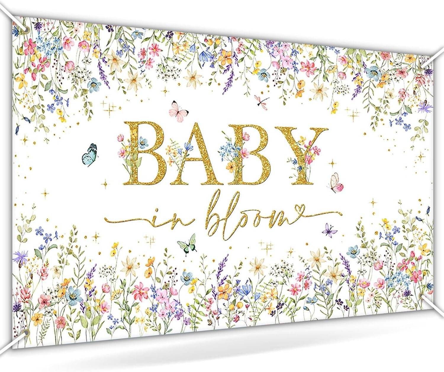 Baby in Bloom Backdrop Wildflower Baby Shower Party Decorations 70.8 x 43.3 Inch