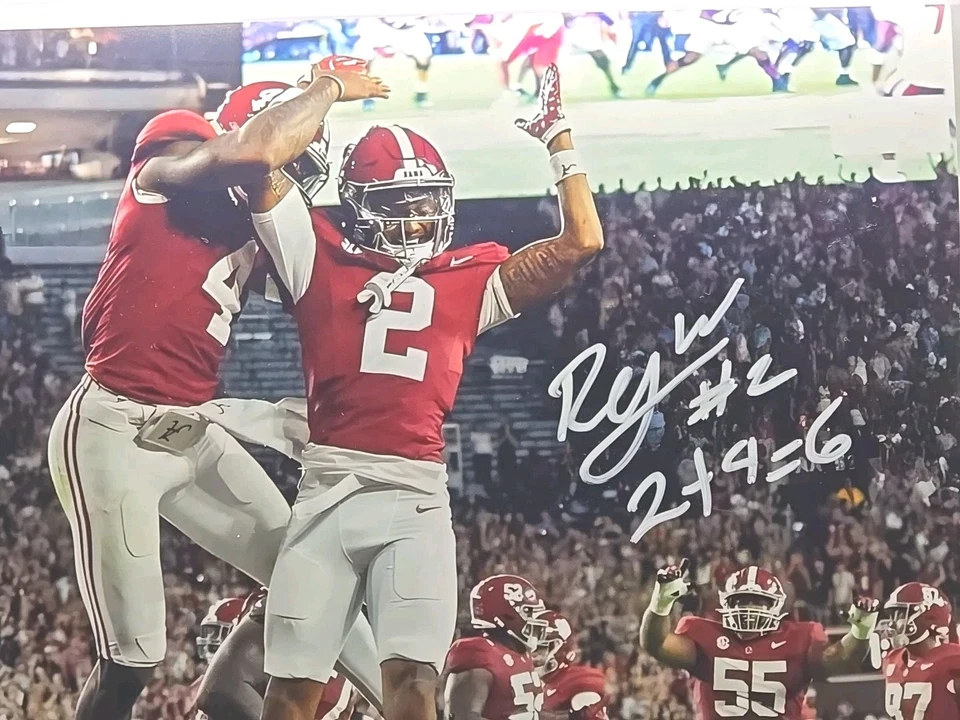 Foto firmada por Ryan Williams de 11x14 con inscripción "2+4=6" con certificado de autenticidad Milroe JSA Alabama Foto 3 de 4