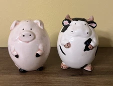 Cow & Pig Salt & Pepper Shakers~ Farm Animals  By Enesco 3'' H Porcelain