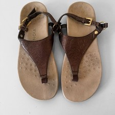 Vionic Women's Kirra II Sandal Size 8 Bronze Metallic Leather Thong Strap-Back
