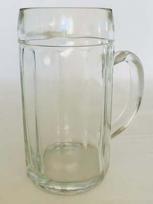 Vintage 0.5L Beer Mug Thick Glass Stein Straight Panel Pub Style