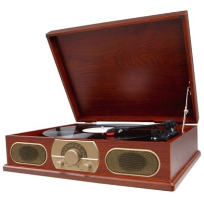 Antique Wooden Turntable Radio with Cassette Player