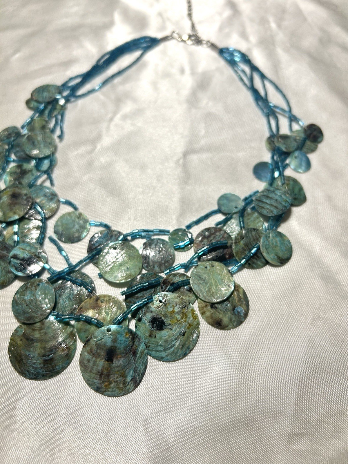 Blue Shell Bib Necklace Multilayer Statement Neck… - image 3