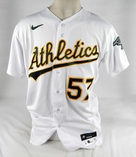2022 Oakland Athletics Tyler Cyr #57 Game Issued White Jersey Fosse Patch 2