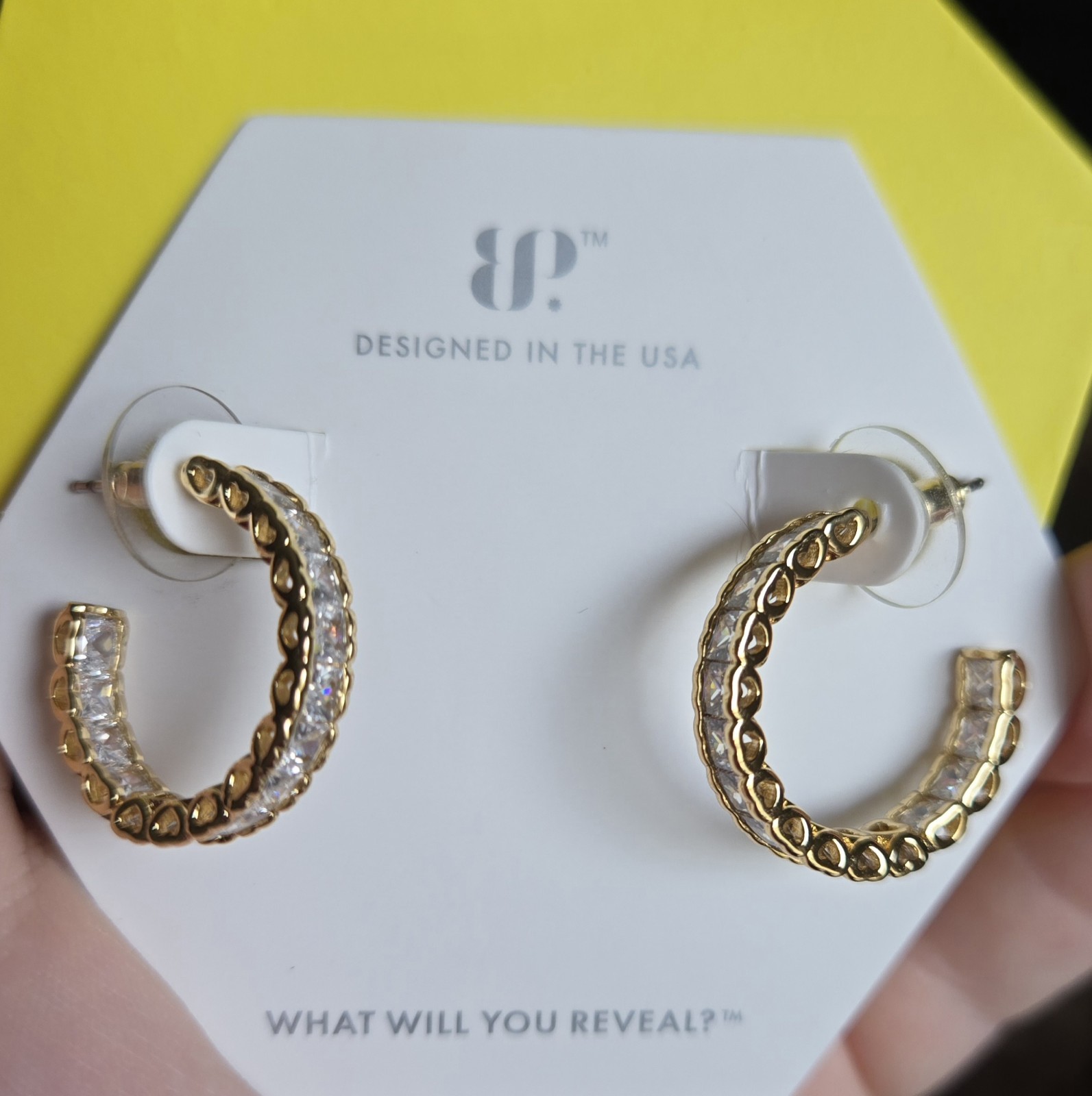 Bomb Party Gold Cubic Zirconia Heart Hoop Earrings Og New