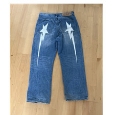  BAPE Sta Star & Lightning Denim Jeans (Blue) Size L Denim Straight Leg L65