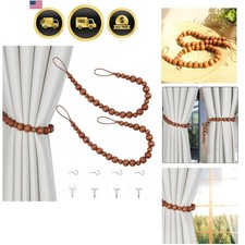 2 Pieces Curtain Tieback Wood Bead Curtain Tiebacks Curtain Holdbacks for Wal...