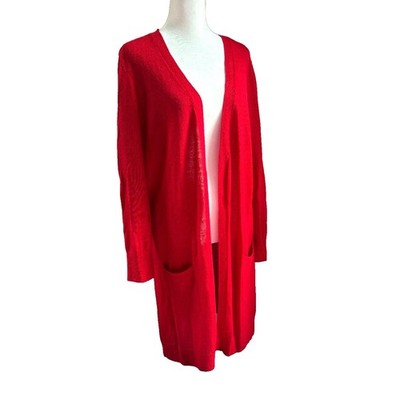 Red Open Front Cardigan Duster Halogen XL Petite Linen Blend Lightweight Knit