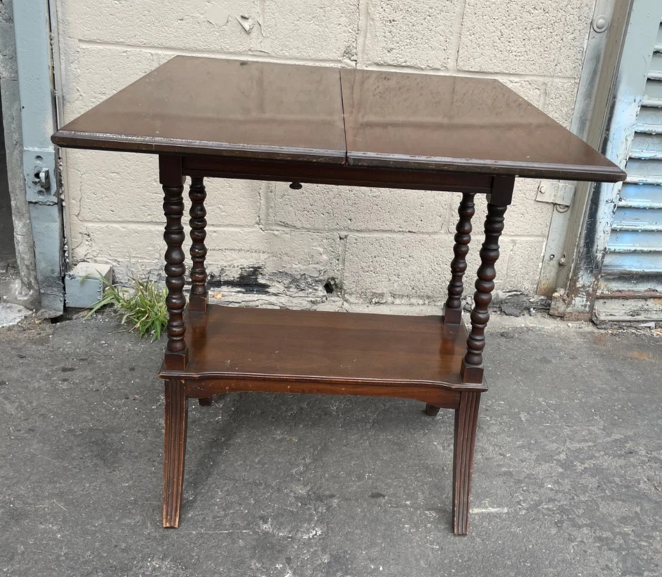 ZS Antique Walnut Wood Extendable Side or End Table Spindle Legs - Image 4 of 4