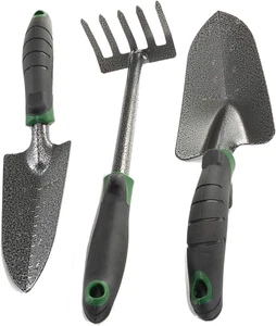 3Pc Ensemble d'outils de jardin en acier au carbone Transplantateur de râteau