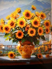 Stamped Cross Stitch, Beautiful Sunflowers In A Vase 40x40cm 14ct, 25 Colors