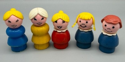 Vintage Fisher Price Little People Figures Lot of 5 Wood Plastic Original 60s