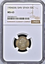 Spain - 1904(04) SM-V 50 Centimos in NGC MS 63