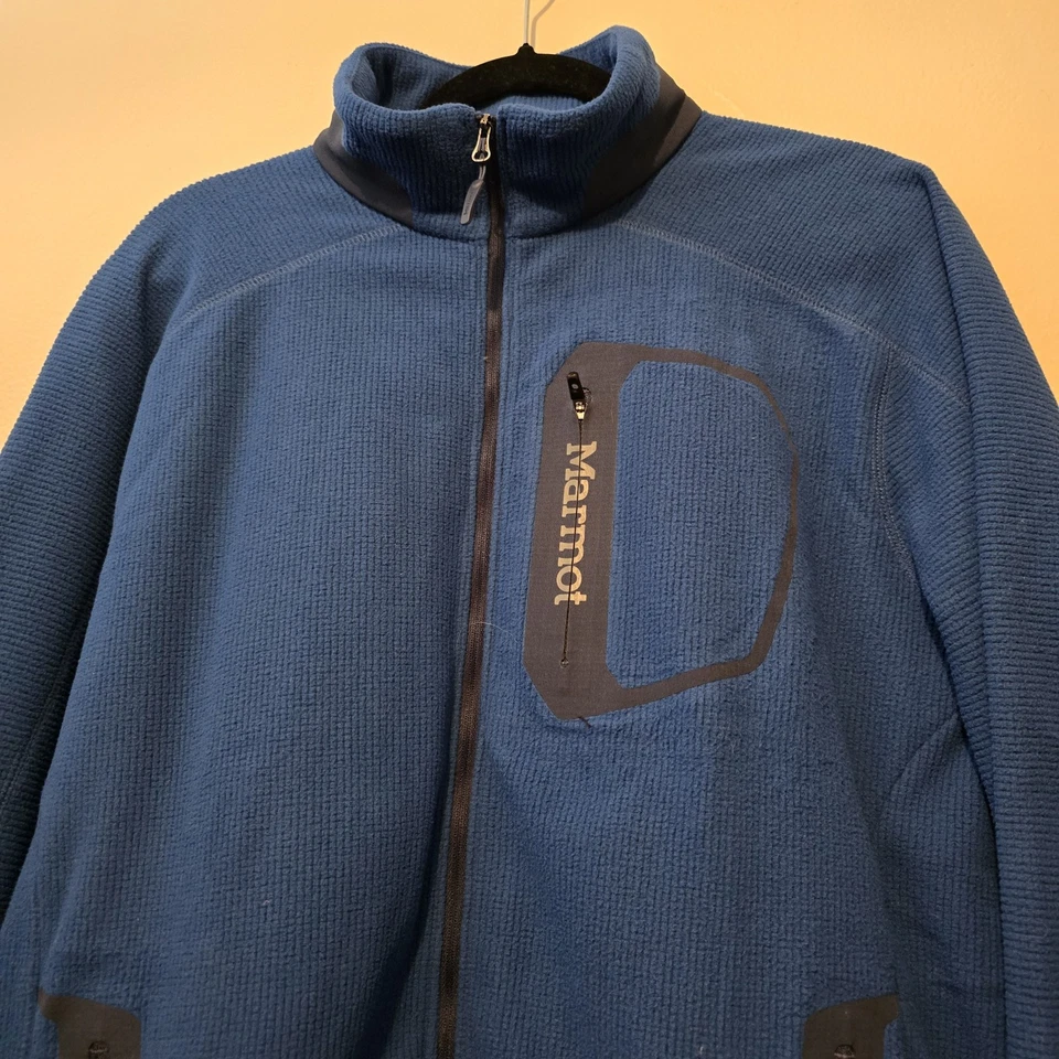 Marmot Men's Full Zip Fleece Jacket LG Blue Outdoor Pockets Gorpcore Hiking - Image 3 of 4