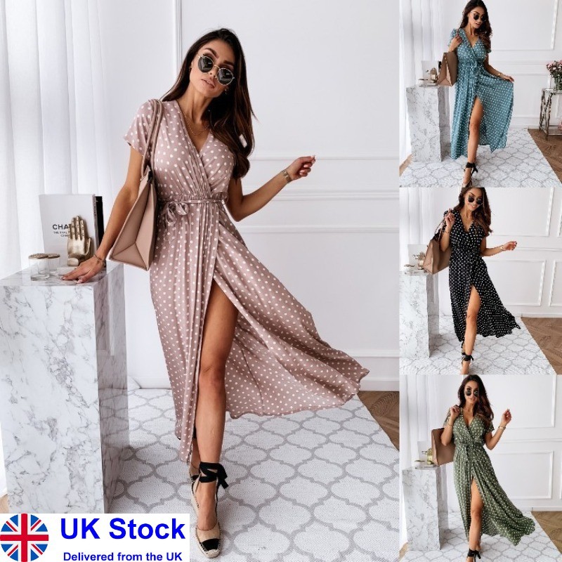 Mujeres Vestido Boho Midi a Lunares Verano Vacaciones Playa Caftán Cuello en V Abertura Solero