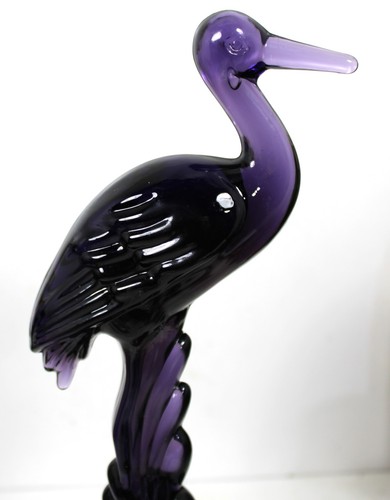 Figura de pájaro de vidrio Cambridge rana flor garza púrpura años 40 de colección 8 3/4"" - Imagen 3 de 4
