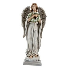Garden Angel with Flower Wreath Statue - 16" Outdoor Memorial Angel Decor