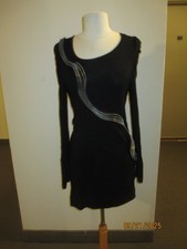 Black knit bodycon long sleeved dress with exposed wavy asymmetric zippers S/M