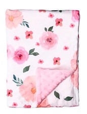 Baby Minky Blanket - Double Layer Soft Plush, Toddler to Newborn, Pink Floral,