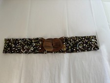 WOMEN'S Multicolor Beaded Belt One Size Stretchy Wooden Hook Buckle Retro Boho