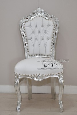 Sedia Poltrona Barocco still LUIGI XV LEGNO argento ecopelle