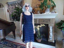 Tory Burch Navy Lace Sheath Dress with Scalloped Trim Size 4