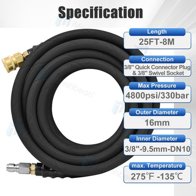 #ad 25#x27; Pressure Washer Hose Non Marking 4800 PSI 25 ft. Length 3 8quot; Swivel Couplers $45.99
